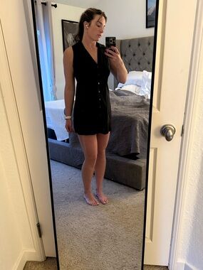 Sleeveless Black Button-Front Mini Dress